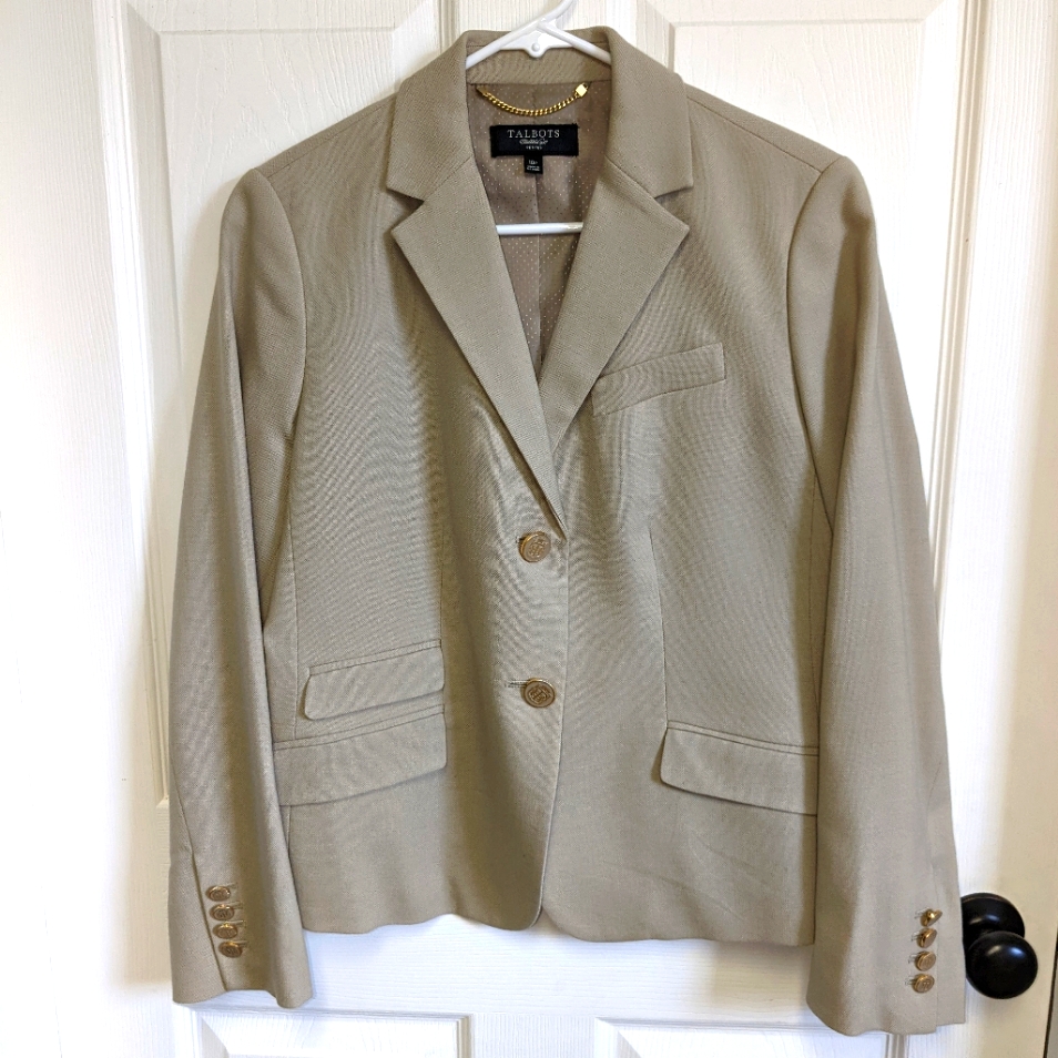 Talbots Wool Blazer Light Tan With Gold Buttons Fully Lined Size 10 Petite
